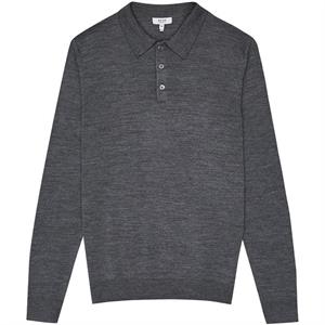 REISS TRAFFORD Mid Grey Melange Merino Wool Polo Shirt